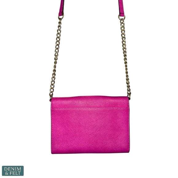 Michael Kors Fuchsia/Rasberry/Gold Saffiano Leather Chain Link Crossbody Bag - Picture 13 of 15